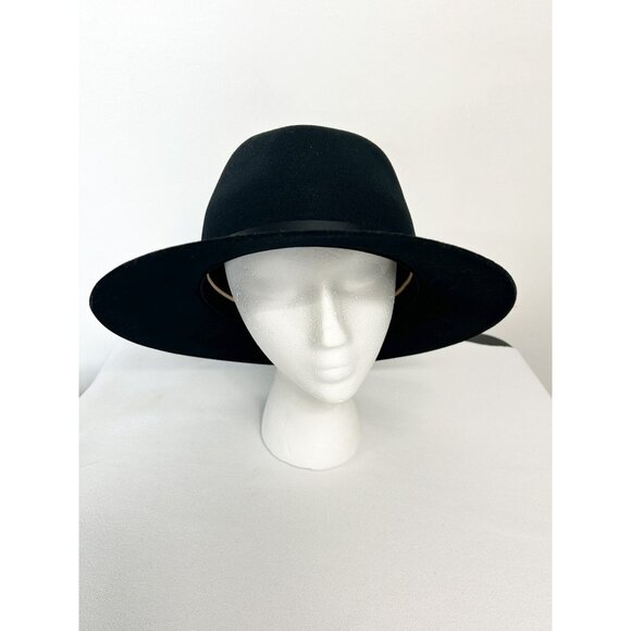 Rag & Bone Women's Leather Trim Felted Wool Fedora Hat in Black - Sz L - Picture 2 of 6